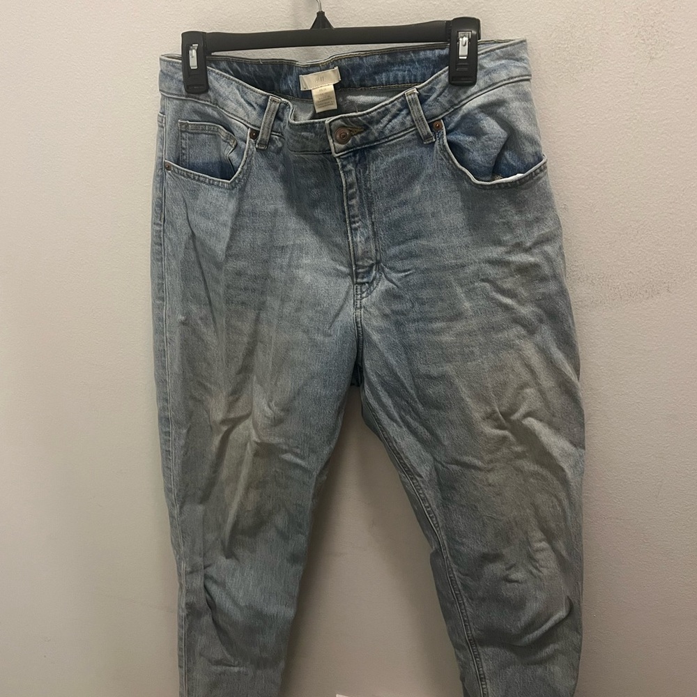 H&M US12 Straight Leg Slightly Stretchy Denim High Rise Jeans